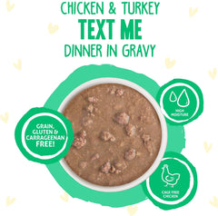 Weruva B.F.F. OMG - Best Feline Friend Oh My Gravy!, Chicken & Turkey Text Me with Chicken & Turkey in Gravy 2.75-oz(Pack of 12)