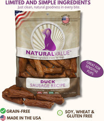 Loving Pets Natural Value Duck Sausages - Soft Jerky Dog Treats for Large & Small Breeds - Healthy Gluten, Wheat, Soy & Grain Free Pet Treats for Dogs