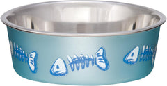 Loving Pets Bella Bowl Designer & Expressions, Cat Bowl, Skeleton Design, Metallic Ocean Blue