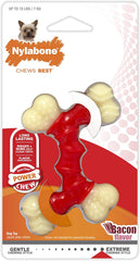 Nylabone Double Bone Power Chew Toy for Dogs, Dog Toys for Aggressive Chewers, Bacon Flavor, X-Small