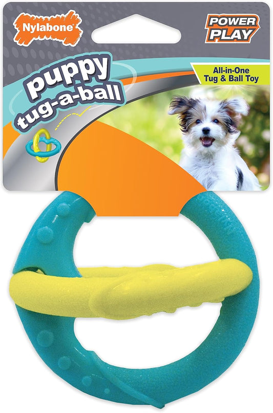 Nylabone Power Play Puppy Tug-a-Ball - Puppy Tug Toy - Interactive Puppy Enrichment Toys - Puppy Must Haves (1 Count)