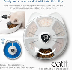 Catit PIXI Smart 6-Meal Feeder – Automatic and Customizable Feeding Schedule with App Support, White
