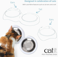 Catit PIXI Double Feeding Dish, Whisker Stress Free Food & Water Cat Bowl,White