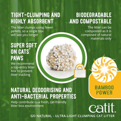 Catit Go Natural Ultra-Light Clumping Cat Litter, Bamboo Pellets, Dust-Free, Lightweight, Compostable, Vanilla Scent, Soft on Paws, Deodorizing, Eco-Friendly
