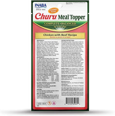 INABA Churu Meal Topper for Dogs, Complete & Balance, Creamy, Lickable Purée Dog Food Topper, 0.5 Ounce Tube, 24 Tubes (4 per Pack), Chicken with Beef Recipe