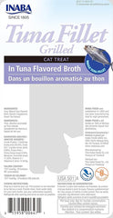 INABA Premium Hand-Cut Grilled Tuna Fillet Cat Treats/Topper with Vitamin E and Green Tea Extract, 0.52 Ounces Each, Pack of 6, Tuna Broth