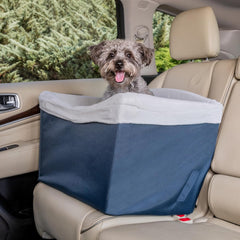 Solvit Product PetSafe Happy Ride Dog Safety Seat – Fits Most Cars, Trucks and SUVs – Machine Washable Fleece Liner – Supports Pets up to 30 Lb – Protect Your Car Seats from Pet Hair and Scratches, Navy