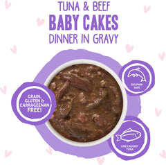 Weruva B.F.OMG - Best Feline Friend Oh My Gravy!, Tuna & Beef Baby Cakes with Tuna & Beef in Gravy Cat Food
