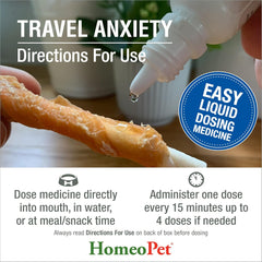 HomeoPet Travel Anxiety Relief, Safe and Natural Pet-Calming Relief Supplement for Cats, Dogs, and Other Small Animals, 15 Milliliters