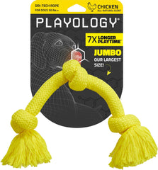 Playology Dri Tech Rope Dog Chew Toy for Large to X-Large Dogs 50lbs & up | Engaging, All-Natural Chicken Scented Yellow Dog Toy for Tough Chewers | Easy to Clean | Interactive and Non-Toxic