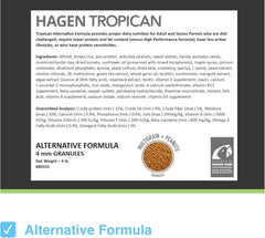 Hari Tropican Bird Food, Hagen Parrot Food Alternative Formula for Birds with Digestive Issues, No Soy or Corn, 4mm Granules, 4 lb Bag