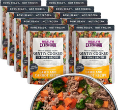 Health Extension Gently Cooked Fresh Lamb & Carrot Dog Food, (9 oz, 255 g) – Bowl Ready with Bone Broth, Omega-3s & Superfoods for All Life Stages (Case of 10 Pouches)