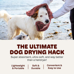 Dog Gone Smart The Dirty Dog Shammy - Fast Drying Plush Shammy Towel with Dual Hand Pockets and Elastic - Super Absorbent Microfiber and Machine Washable - Brown