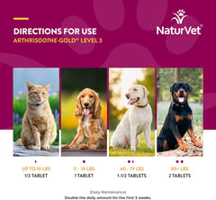 NaturVet ArthriSoothe-Gold Level 3, MSM and Glucosamine for Dogs and Cats, Advanced Joint Care Support Supplement with Chondroitin and Omega 3, Clinically Tested, Chewable Tablets