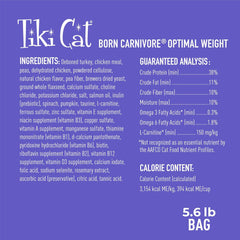 Tiki Cat Born Carnivore Optimal Weight, Turkey, Low-Calorie Grain-Free Baked Kibble to Maximize Nutrients, Dry Cat Food