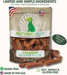 Loving Pets Natural Value Chicken Sausages - Soft Jerky Dog Treats for Large & Small Breeds - Healthy Gluten, Wheat, Soy & Grain Free Pet Treats for Dogs