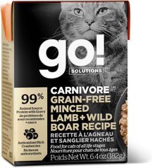 Go! Solutions Carnivore, Grain-Free, Protein Rich Wet Cat Food, Minced Lamb and Wild Boar Recipe, 6.4 oz