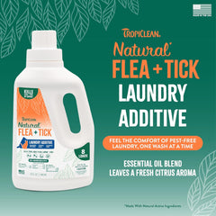 TropiClean Flea and Tick Laundry Additive, Laundry Detergent Booster, Safe for Dogs, Cats, & Home, Powerful Treatment Laundry Addition 32 oz