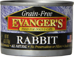 Evanger'S 776255 Grain Free 100-Percent Rabbit For Dogs And Cats, 6-Ounce 24 pk