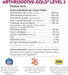 NaturVet ArthriSoothe-Gold Level 3, MSM and Glucosamine for Dogs and Cats, Advanced Joint Care Support Supplement with Chondroitin and Omega 3, Clinically Tested, Chewable Tablets