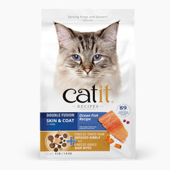 Catit Recipes Double Fusion Skin & Coat Cat Food – Ocean Fish Recipe, High-Protein, Freeze-Dried Raw Toppings, Omega-Rich for Healthy Skin & Fur, No by-Products, Minimally Processed