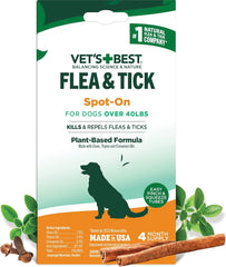 HERO PET Vet's Best Natural Flea and Tick Drops for Dogs – Natural Topical Flea Prevention with Certified Essential Oils – Plant-Based Spot-On Treatment for Large Dogs – Pest Control – 4 Month Supply