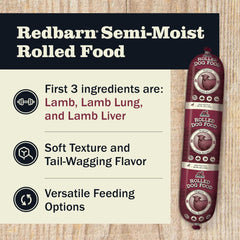 Redbarn Pet Products All-Natural Premium Rolled Dog Food, Lamb Recipe - Soft Semi-Moist Wet Formula for High Protein Diet, Training Rewards, & Treat Pill Concealer - 4 lb, 1 Count