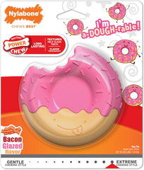 Nylabone Donut Power Chew Toy for Dogs, Dog Toys for Aggressive Chewers, Bacon Glazed Flavor