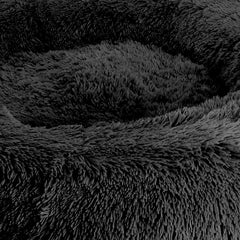Arlee Donut Round Pet Dog Bed - Memory Foam - Calming Reduce Anxiety - Shaggy Vegan Fur - Assembled USA, Black