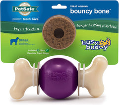 PetSafe Busy Buddy Bouncy Bone Dog Toy - Treat-Holding Toys for Dogs- Scented for Enhanced Sensory Stimulation- Rigorously Tested Ingredients- for Aggressive Chewers- Treat Refills Available - M/L
