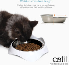 Catit PIXI Double Feeding Dish, Whisker Stress Free Food & Water Cat Bowl,White