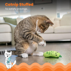 Petstages Catstages Crunchy Pickle Kicker Toy with Catnip and Dental Mesh, Pickle Shape, Plush and Crinkle Cat Toy for Kicking, Tossing, and Teeth Cleaning, Green