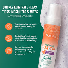 TropiClean Flea and Tick Waterless Shampoo Treatment for Cats, Powerful & Natural Defense, Flea and Tick Prevention for Cats 7.4 oz