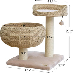 PetPals Paper Rope Natural Bowl Shaped with Perch Cat Tree