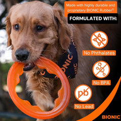 BIONIC Toss-N-Tug Turbo Dog Toy - High-Visibility Ultimate Three-in-One Dog Toy, Lightweight Design for Light Chewers