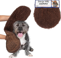 Dog Gone Smart The Dirty Dog Shammy - Fast Drying Plush Shammy Towel with Dual Hand Pockets and Elastic - Super Absorbent Microfiber and Machine Washable - Brown