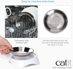 Catit PIXI Double Feeding Dish, Whisker Stress Free Food & Water Cat Bowl,White