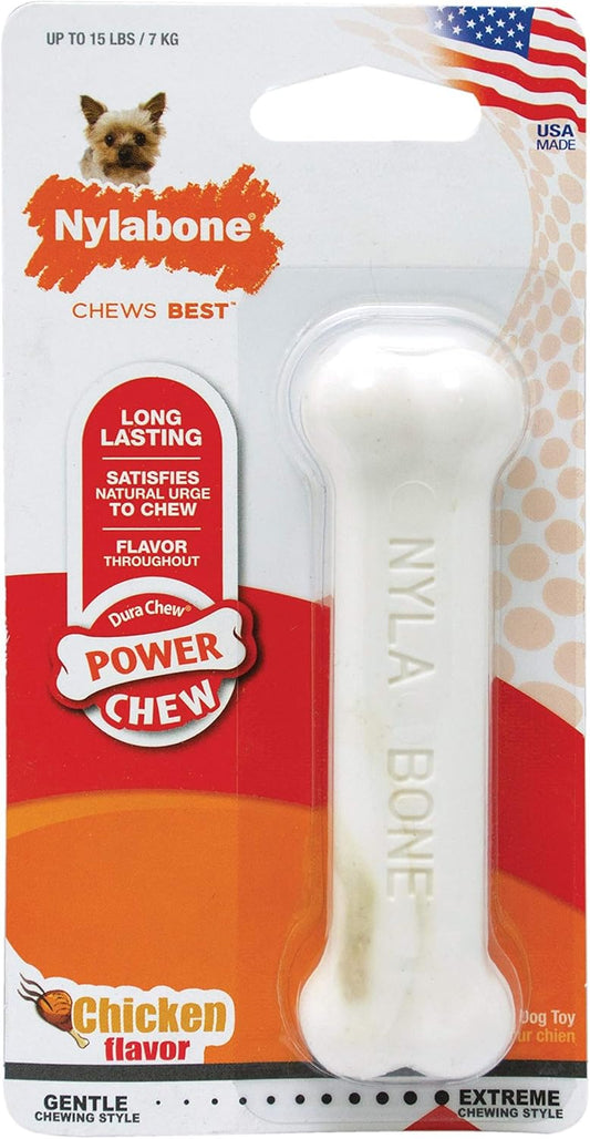 Nylabone Power Chew Classic Bone Chew Toy for Dogs, Durable Dog Toys for Aggressive Chewers, Chicken Flavor