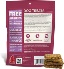 PLATO Pet Treats Jerky Dog Treats - Air-Dried Beef Jerky with Mushroom - Grain Free, High Protein
