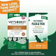 HERO PET Vet's Best Natural Flea and Tick Drops for Dogs – Natural Topical Flea Prevention with Certified Essential Oils – Plant-Based Spot-On Treatment for Large Dogs – Pest Control – 4 Month Supply