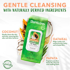 TropiClean Dog Wipes for Paws, Butt, Face, and Body, Anytime Cleaning and Deodorizing Pet Wipes