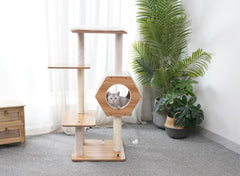 Petpals 44" High 5 Level Minimalist Large Cat Tower with Wooden Condo and Platforms, Natural Sisal Scratching Posts, Playful Toys,for Adult Cats (Beige)