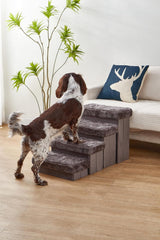 Pet Stairs for Dogs and Cats, 4 Steps, Soft Velvet Cover, Wooden Frame, Easy Assembly