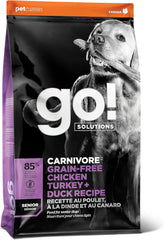 Go! Solutions Carnivore, Grain-Free, Protein Rich Dry Dog Food, Chicken, Turkey and Duck Senior Recipe, 22 lb Bag