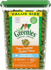 Greenies Feline Adult Dental Cat Treats, Oven Roasted Chicken Flavor, 9.75 oz. Tub
