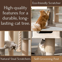 PetPals 71” Grand Maine Coon™ Cat Tree – Ontario, with 2 Large Condo, Replaceable Cardboard Scratcher, Washable Bed, Sustainable Sisal Posts, (Beige)