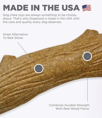 Petstages Dogwood Durable Dog Chew Toy, - Long Lasting Chew Stick Made with Real Wood - USA Made