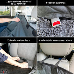Dog Gone Smart 3-in-1 Nonslip Back Seat Cover & Hammock, for use in Cars, SUVs, and Trucks Coverage Area 54"x61