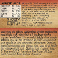 Evanger's Organics Turkey & Butternut Squash Dinner for Cats 24pk/5.5 oz