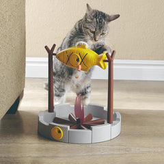 PetPals 11" High Cats Treat-Dispensing Slow Feeder,Pets Dry Food Dispenser,Cats Slow Feeding Snack Bowl, Grilled Fish Spinning Toy, Food Puzzle Cat Toy